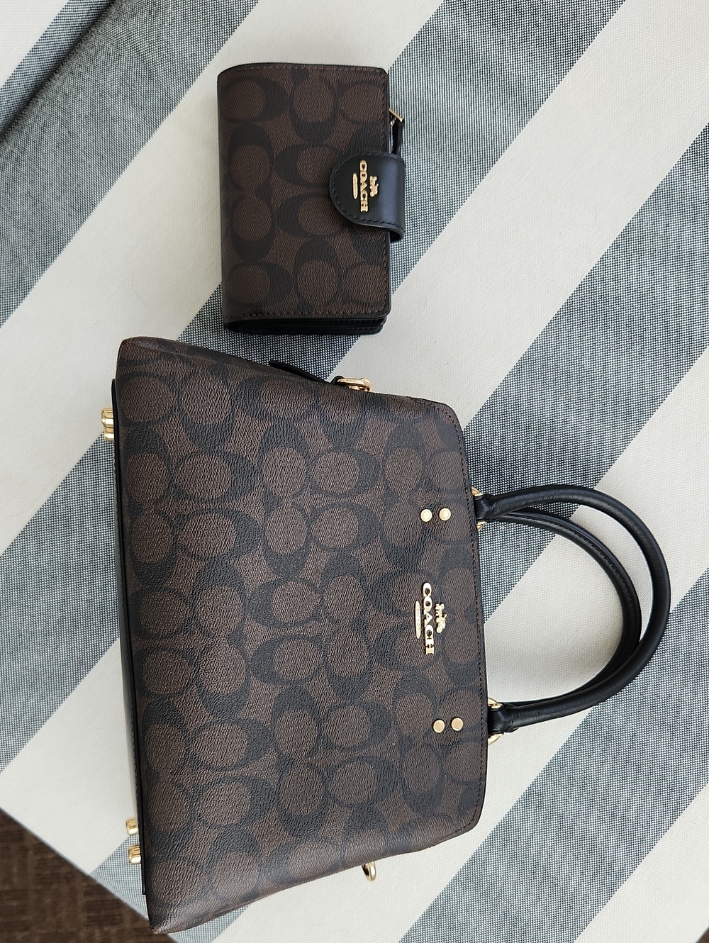 Coach Brown Signature Dome Satchel with Matching Wallet